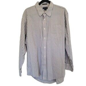 Lands End Mens Shirt Size 171/2-34 Plaid White Long Sleeve Button Down Cotton